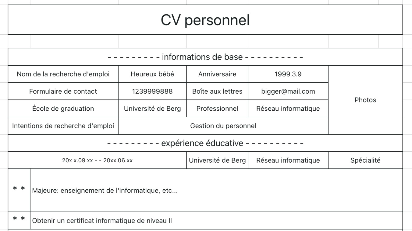 CV personnel de bureau